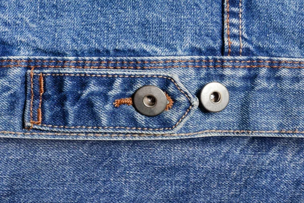 Tekstura Tło Zdjęcie Niebieskiej Tkaniny Jeansowej Paskiem Przyciskami — Zdjęcie stockowe