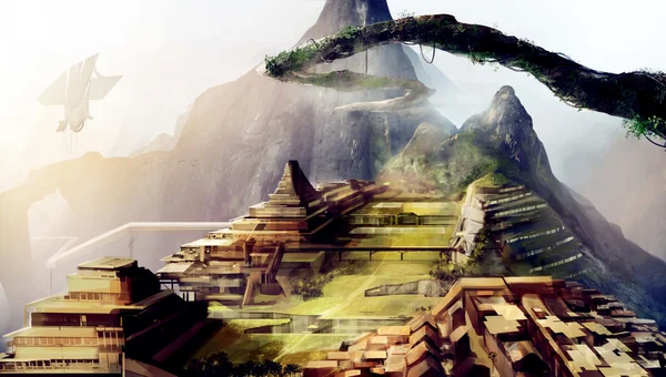 Machu Picchu science fiction artwork. — Stock Photo, Image