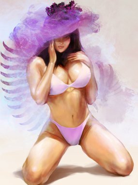 Pembe bikinili manga tarzı kadın poz veriyor..