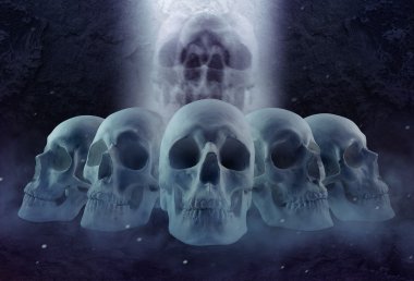 Korku kafatasları satır ve sis.