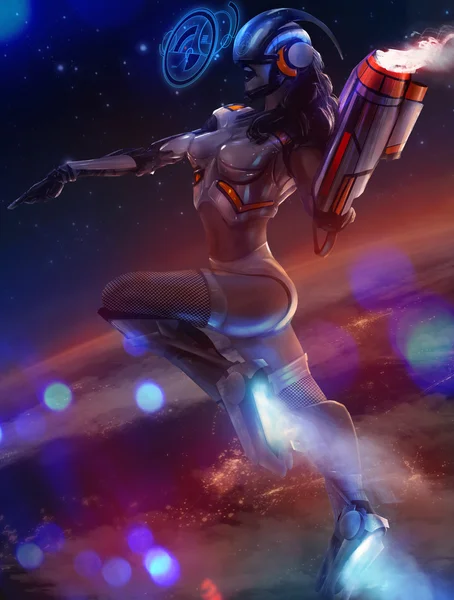 Neon Space Girl. — Stockfoto