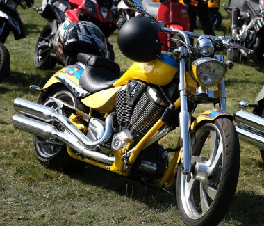 Scunthorpe, Lincolnshire, UK. August 2025. Warlock motorcycle club annual show with music, characters, cars and bikes. Vintage and modern. Customised and renovated.