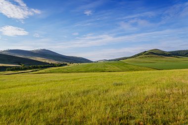Fields and low mountains of Khakassia. clipart