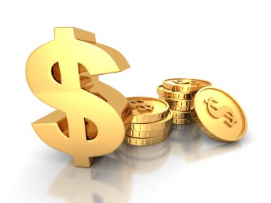 Altın dolar sembol sikke yığını ile