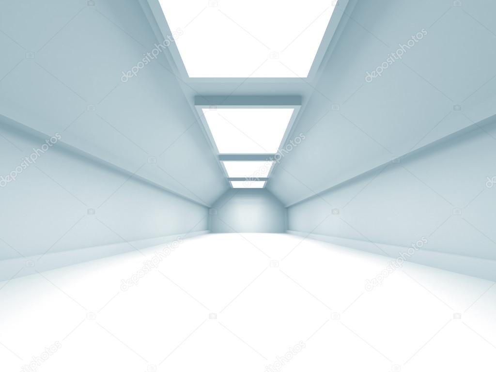 Abstract illuminated empty white corridor interior