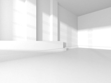 Aydınlatılmış iç tasarım. Boş Oda İç mimarisi. 3 Boyutlu Hazırlama