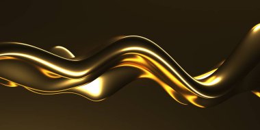 Altın soyut dalgalı sıvı arka plan. 3d resimleme