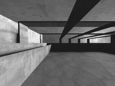 Dark Beton Duvar Mimarisi. Boş Oda. 3d Görüntüleme