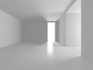 Aydınlatılmış koridor iç tasarımı. Boş Oda İç mimarisi. 3 Boyutlu Hazırlama