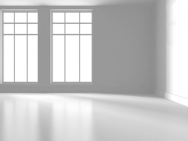 Aydınlatılmış koridor iç tasarımı. Boş Oda İç mimarisi. 3 Boyutlu Hazırlama