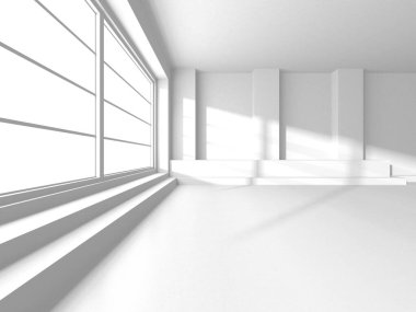 Aydınlatılmış iç tasarım. Boş Oda İç mimarisi. 3 Boyutlu Hazırlama