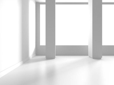 Aydınlatılmış iç tasarım. Boş Oda İç mimarisi. 3 Boyutlu Hazırlama