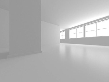 Aydınlatılmış iç tasarım. Boş Oda İç mimarisi. 3 Boyutlu Hazırlama