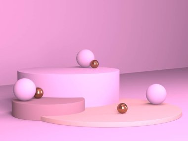 Soyut geometrik arkaplan. Pembe renk. Geometri şekilli podyum ürün sunumu için maket
