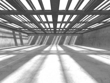 Dark Beton Duvar Mimarisi. Boş Oda. 3d Görüntüleme