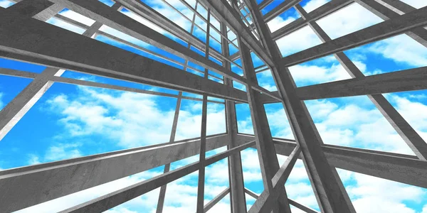 Конструкція Стін Бетонної Кімнати Фоні Хмарного Неба Концепція Абстрактного Дизайну — стокове фото