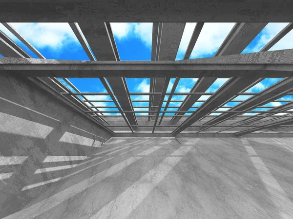 曇りの空の背景にコンクリートの部屋の壁の建設 抽象的なアーキテクチャ設計概念 3Dレンダリング — ストック写真