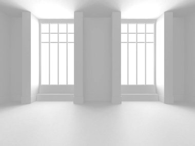 Aydınlatılmış oda iç tasarımı. Modern mimari konsepti. 3 Boyutlu Hazırlama