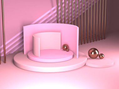 Soyut geometrik arkaplan. Pembe renk. Geometri şekilli podyum ürün sunumu için maket