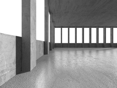 Dark Beton Duvar Mimarisi. Boş Oda. 3d Görüntüleme