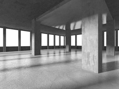 Dark Beton Duvar Mimarisi. Boş Oda. 3d Görüntüleme