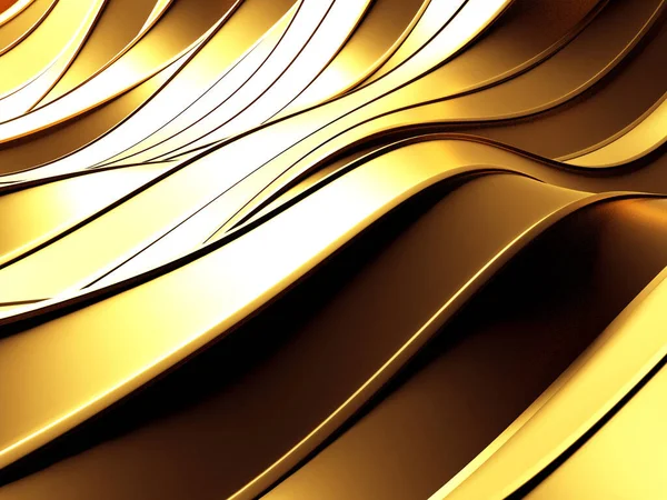 Золотой Абстрактный Волнообразный Фон Трехмерная Иллюстрация — стоковое фото