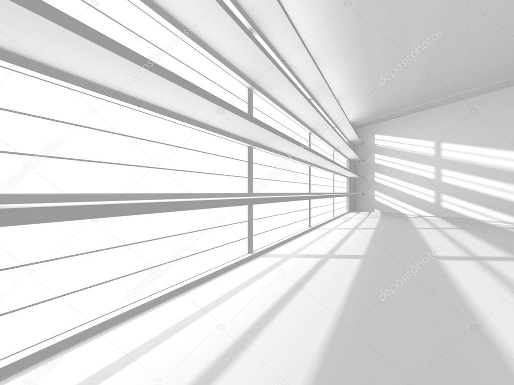 Illuminated room interior design. Modern architecture concept background. 3D render