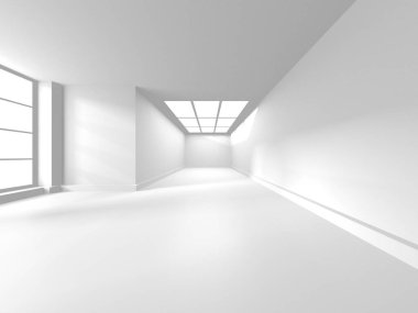 Aydınlatılmış oda iç tasarımı. Modern mimari konsepti. 3 Boyutlu Hazırlama