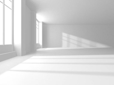 Soyut Beyaz Oda Mimari Tasarım Konsepti. 3d Görüntüleme