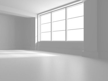 Soyut Beyaz Oda Mimari Tasarım Konsepti. 3d Görüntüleme