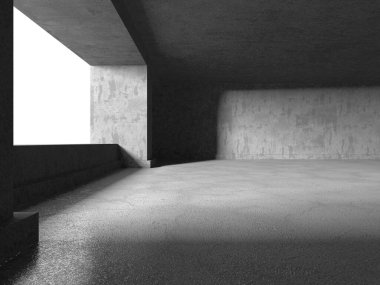 Dark Beton Duvar Mimarisi. Boş Oda. 3d Görüntüleme