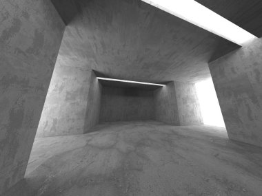 Karanlık Beton İç Mimari. Boş Oda. 3d Görüntüleme