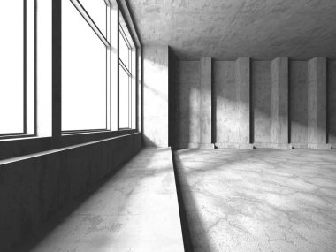 Karanlık Beton İç Mimari. Boş Oda. 3d Görüntüleme