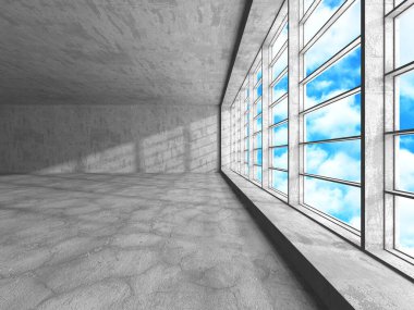 Bulutlu arka planda beton duvar inşaatı. Soyut mimari tasarım konsepti. 3d hazırlayıcı