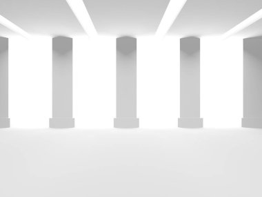 Aydınlatılmış koridor iç tasarımı. Boş Oda İç mimarisi. 3 Boyutlu Hazırlama