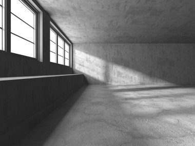 Soyut mimari iç plan. Boş beton oda. 3d hazırlayıcı