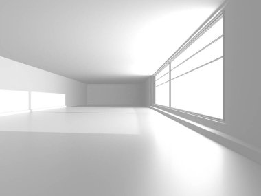 Aydınlatılmış koridor iç tasarımı. Boş Oda İç mimarisi. 3 Boyutlu Hazırlama