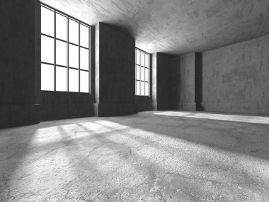 Dark Beton Duvar Mimarisi. Boş Oda. 3d Görüntüleme