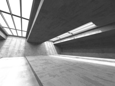 Dark Beton Duvar Mimarisi. Boş Oda. 3d Görüntüleme
