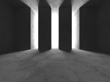 Karanlık Beton İç Mimari. Boş Oda. 3d Görüntüleme