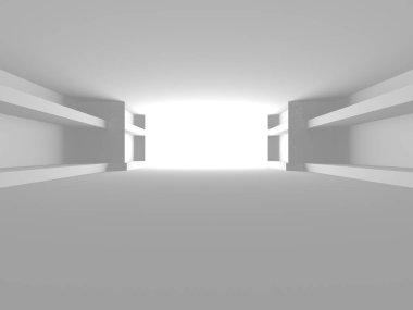 Aydınlatılmış koridor iç tasarımı. Boş Oda İç mimarisi. 3 Boyutlu Hazırlama