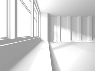 Aydınlatılmış koridor iç tasarımı. Boş Oda İç mimarisi. 3 Boyutlu Hazırlama