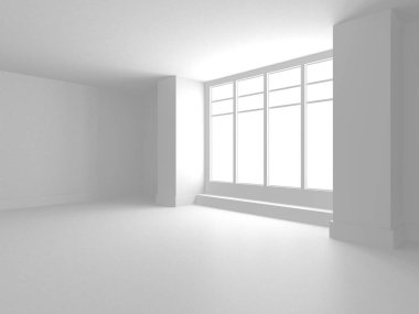 Aydınlatılmış oda iç tasarımı. Modern mimari konsepti. 3 Boyutlu Hazırlama