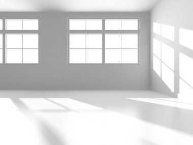 Aydınlatılmış iç tasarım. Boş Oda İç mimarisi. 3 Boyutlu Hazırlama