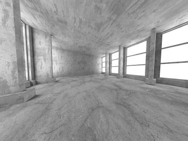 Dark Beton Duvar Mimarisi. Boş Oda. 3d Görüntüleme