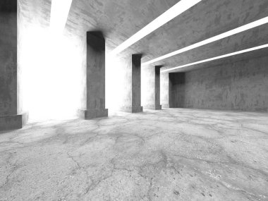 Dark Beton Duvar Mimarisi. Boş Oda. 3d Görüntüleme