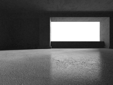 Dark Beton Duvar Mimarisi. Boş Oda. 3d Görüntüleme