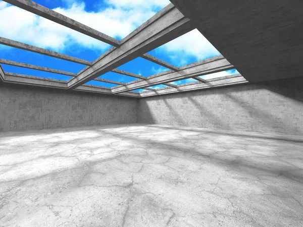 曇りの空の背景にコンクリートの部屋の壁の建設 抽象的なアーキテクチャ設計概念 3Dレンダリング — ストック写真
