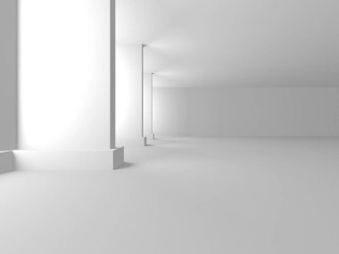 Aydınlatılmış koridor iç tasarımı. Boş Oda İç mimarisi. 3 Boyutlu Hazırlama
