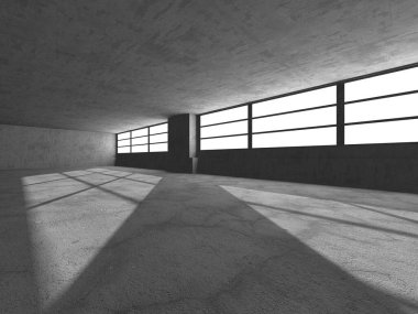 Dark Beton Duvar Mimarisi. Boş Oda. 3d Görüntüleme